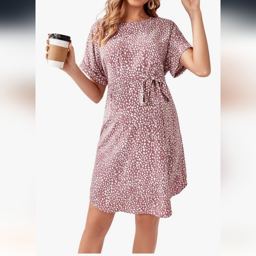 Shein Pink Polka Dot Flowy Dress S Medium